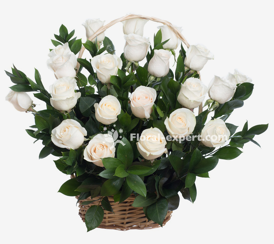 Panier de roses blanches